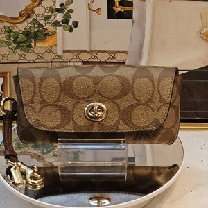 Coach Brown Signature Sunglasses Case/Wristlet